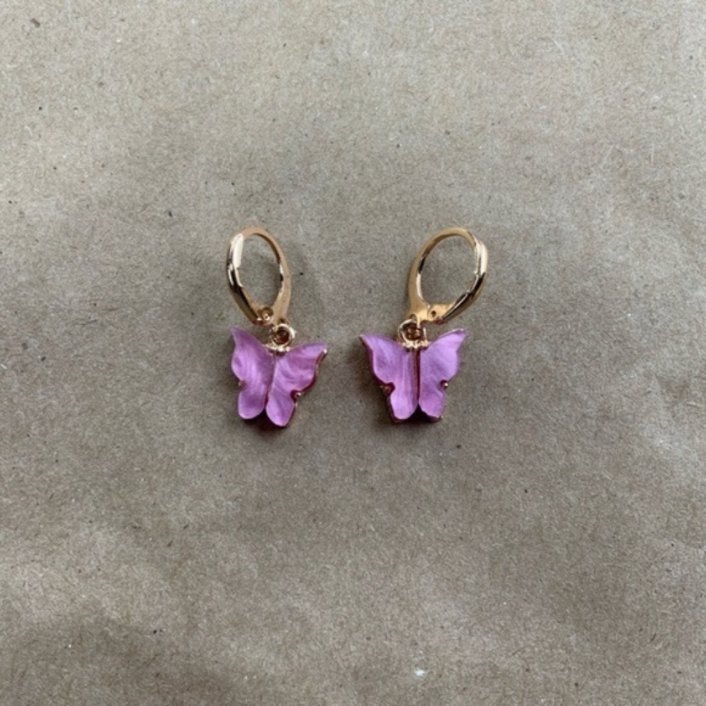 Alloy butterfly pink metallic gold earrings AA6